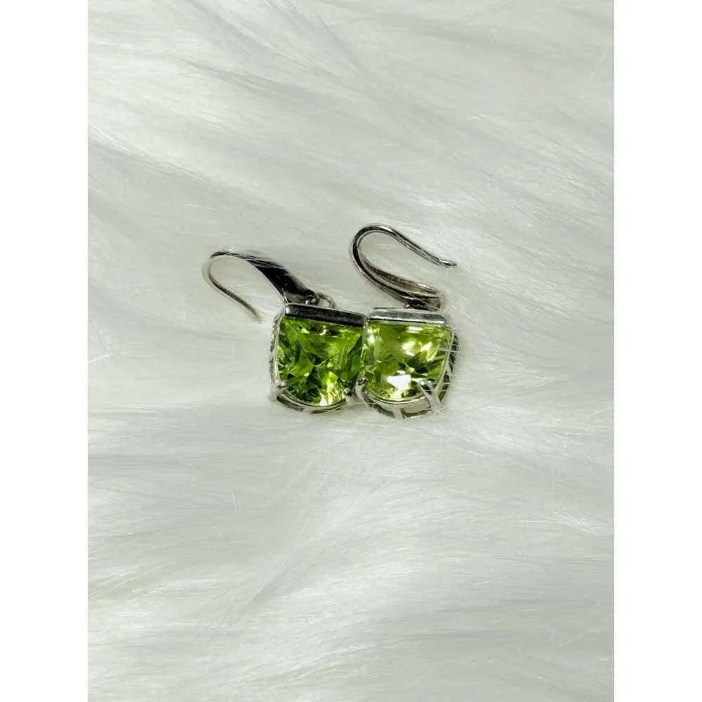 Silver 925 Green Cz Dangle Earrings‎